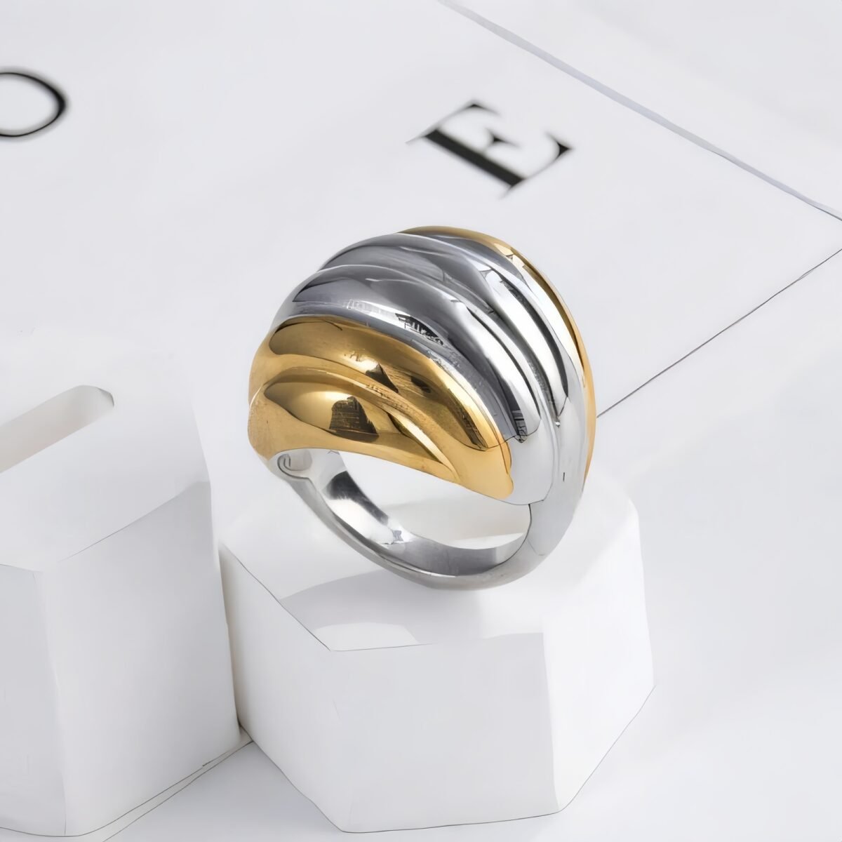 Streamlined Stainless Steel Ring Modern Simple Style Women Ring | ML040 - Image 3
