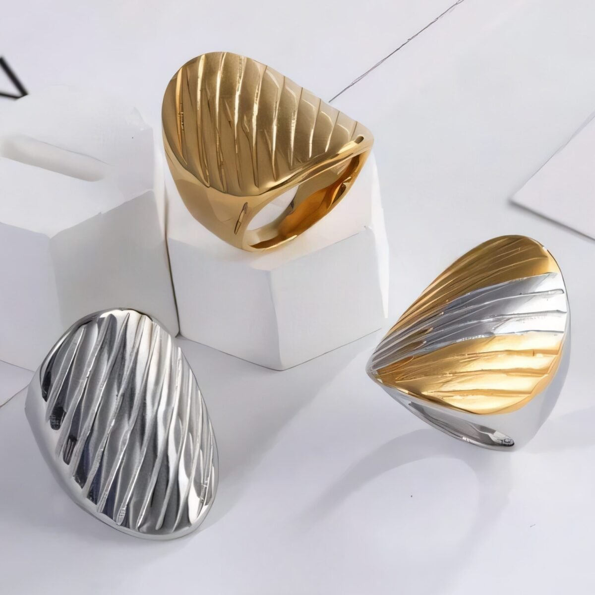 Stainless Steel Striped Ring Minimalist Stylish Design Women Ring | G002899 - Image 1