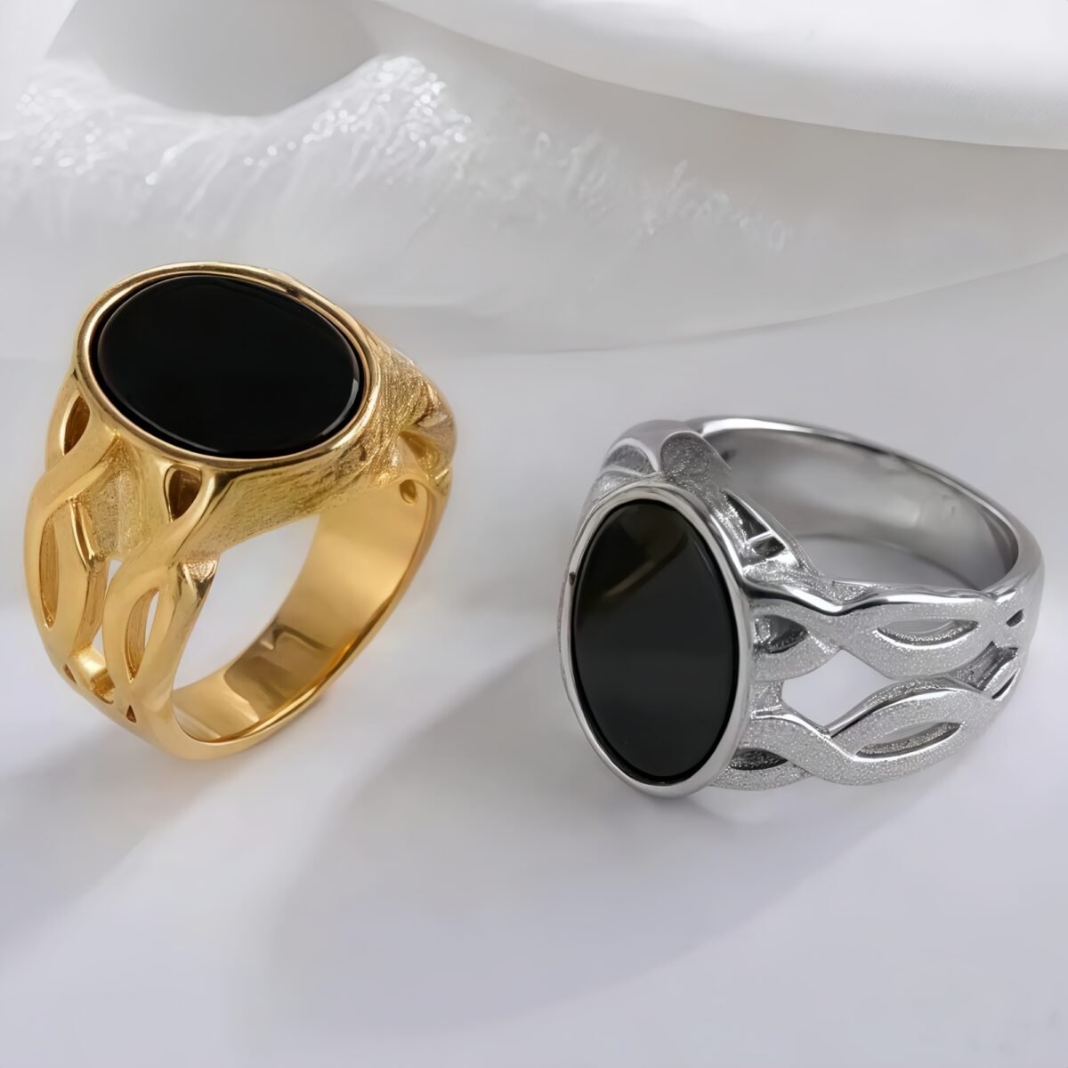 Vintage Hollow Oval Stainless Steel Ring for Men | K002667 - Image 1