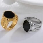 Vintage Hollow Oval Stainless Steel Ring for Men | K002667