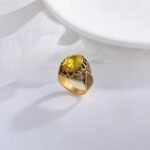 Vintage Stainless Steel Yellow Gemstone Ring with Hollow Carving Details for Men | K002762 - Image 2