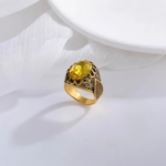 Vintage Stainless Steel Yellow Gemstone Ring with Hollow Carving Details for Men | K002762 - Image 5