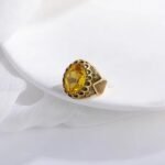 Vintage Stainless Steel Yellow Gemstone Ring with Hollow Carving Details for Men | K002762 - Image 4