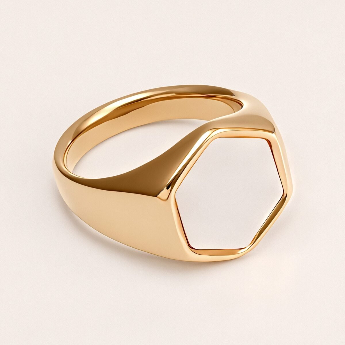 Gold Hexagonal Opal Ring, Retro - Fashion Unisex Finger Ring  | A249J - Image 4