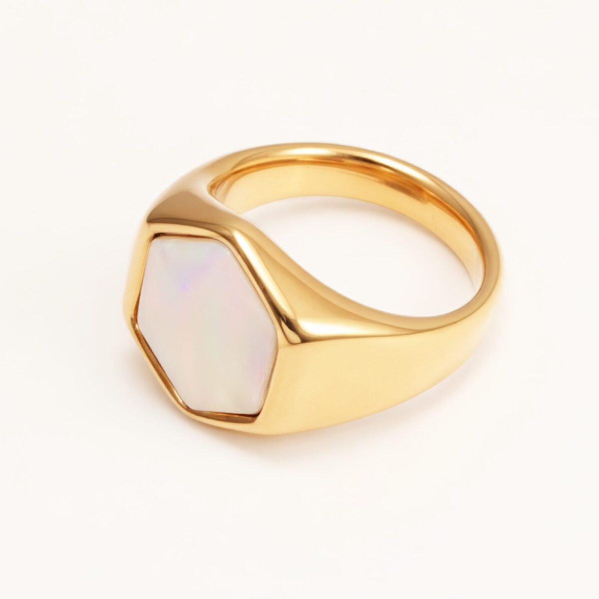 Gold Hexagonal Opal Ring, Retro - Fashion Unisex Finger Ring  | A249J - Image 3