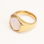 Gold Hexagonal Opal Ring, Retro - Fashion Unisex Finger Ring  | A249J - Image 3