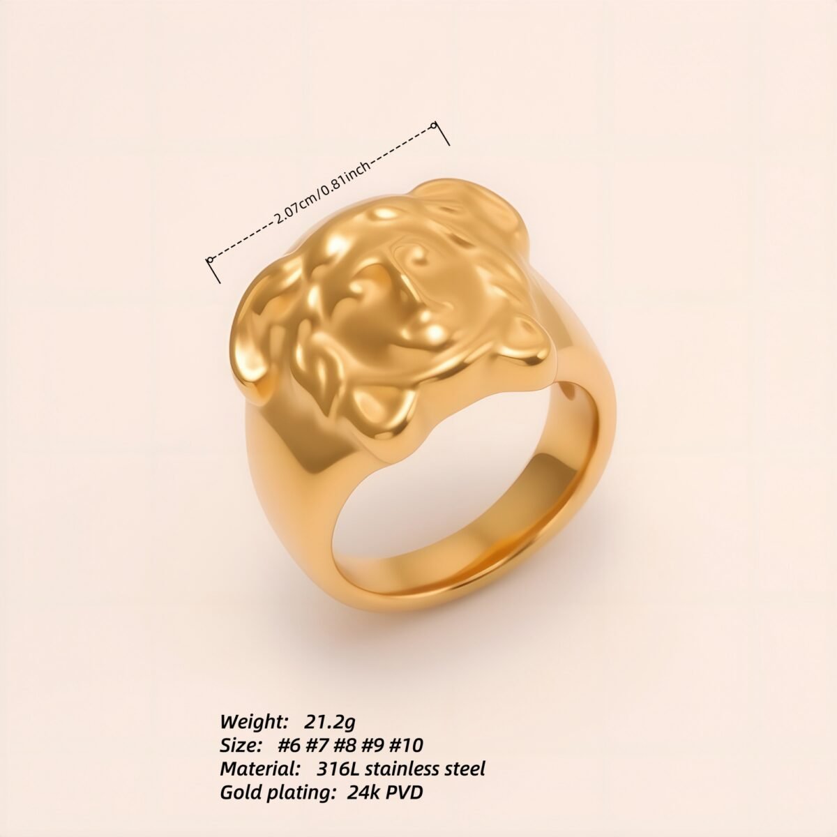 Majestic Lion - head Stainless Steel Ring - Trendy Accessory for Men | KHADZ-31GB - Image 2