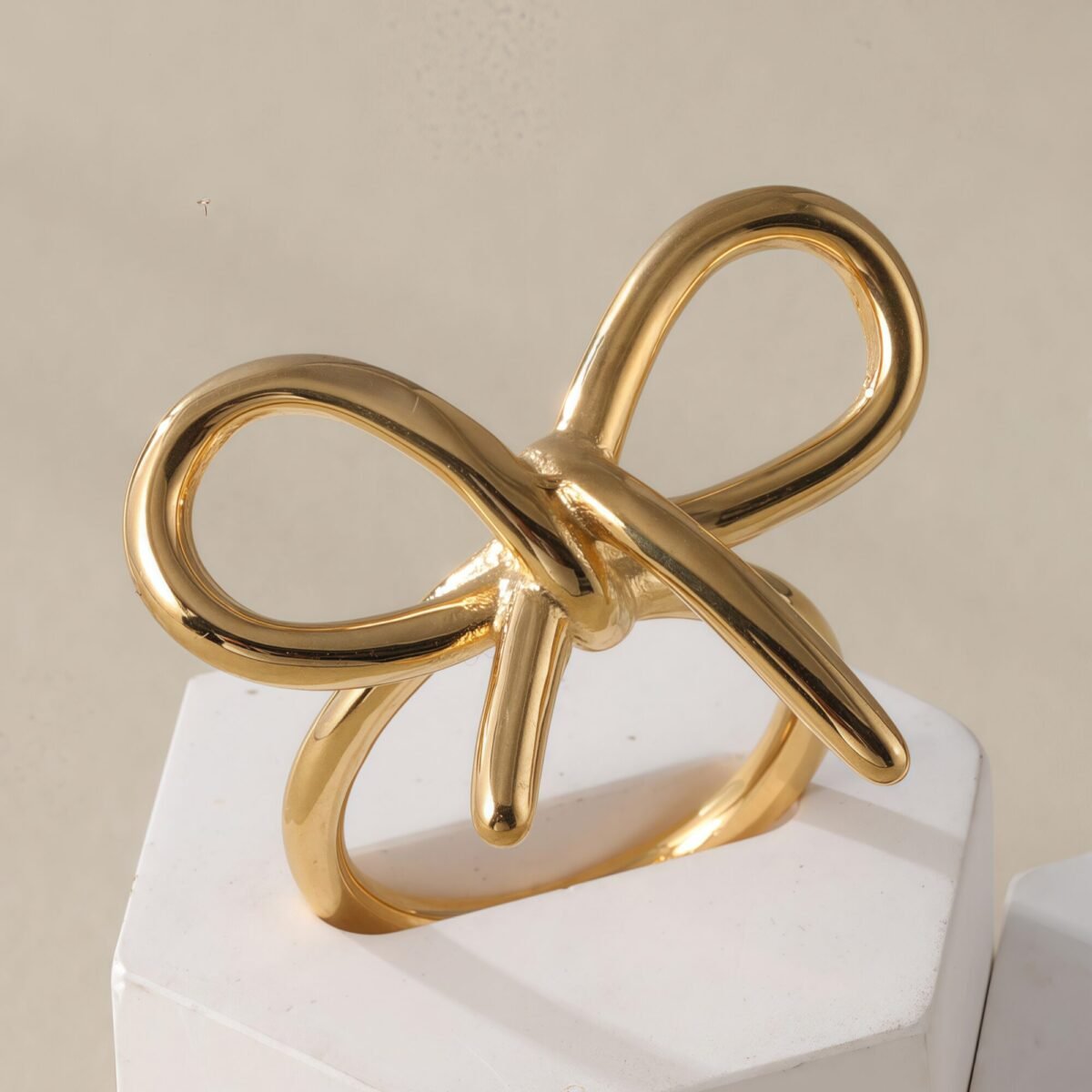 Simple Bow Hollow Stainless Steel Women's Waterproof Ring | N00657 - Image 2