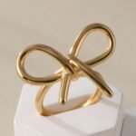 Simple Bow Hollow Stainless Steel Women's Waterproof Ring | N00657 - Image 2