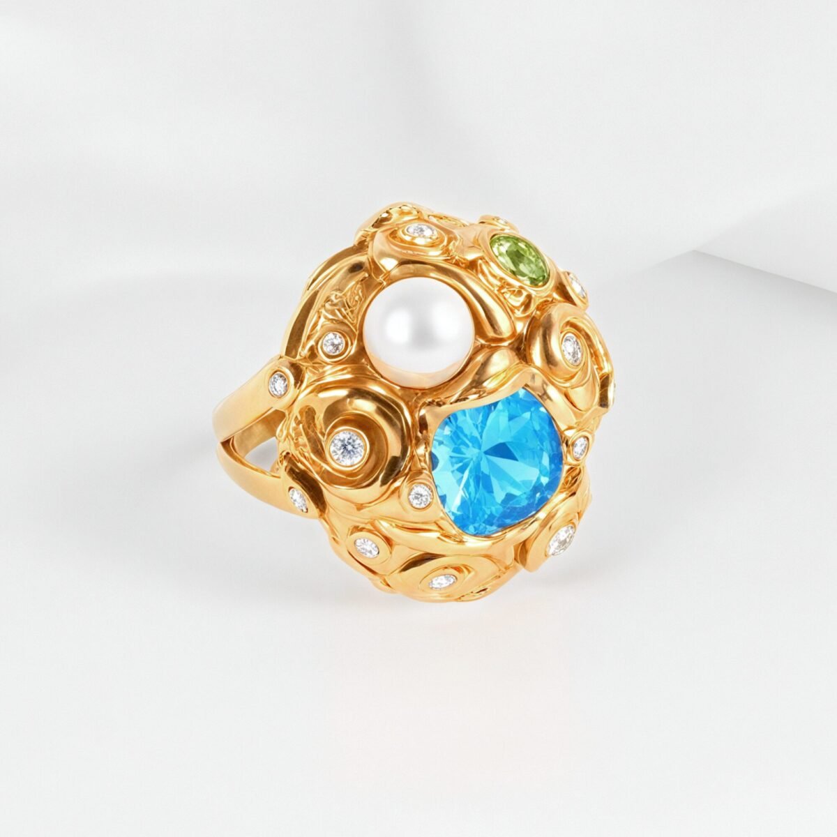 Floral Pearl Gemstone Inlaid Classic Fashion Stainless Steel Women's Ring | G004570 - Image 4