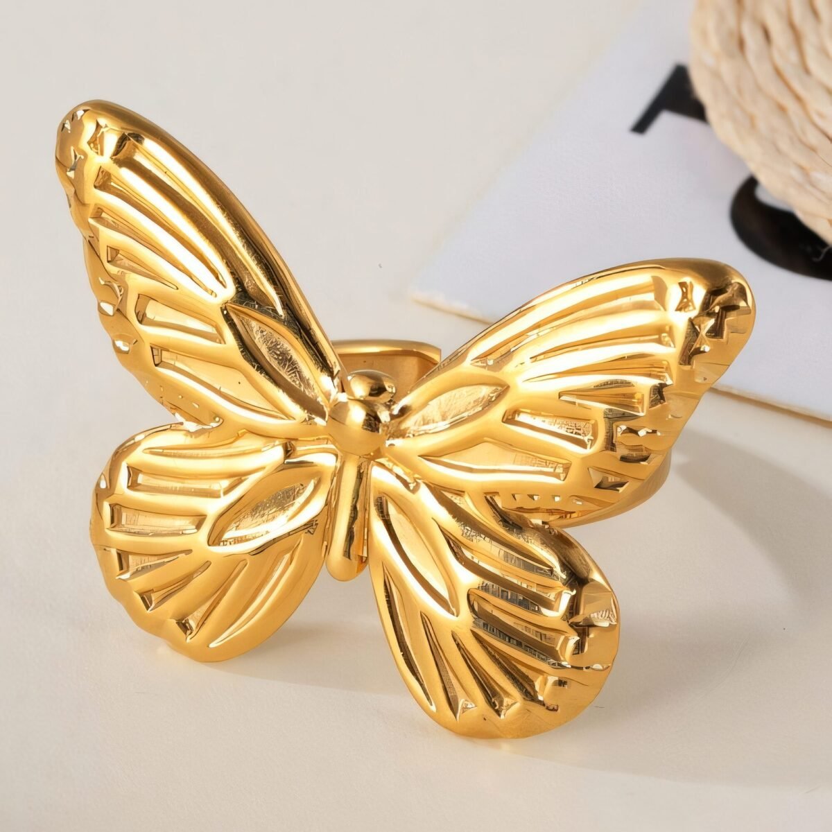 Vintage Butterfly Opening Adjustable Stainless Steel Women's Ring | G005618 - Image 3