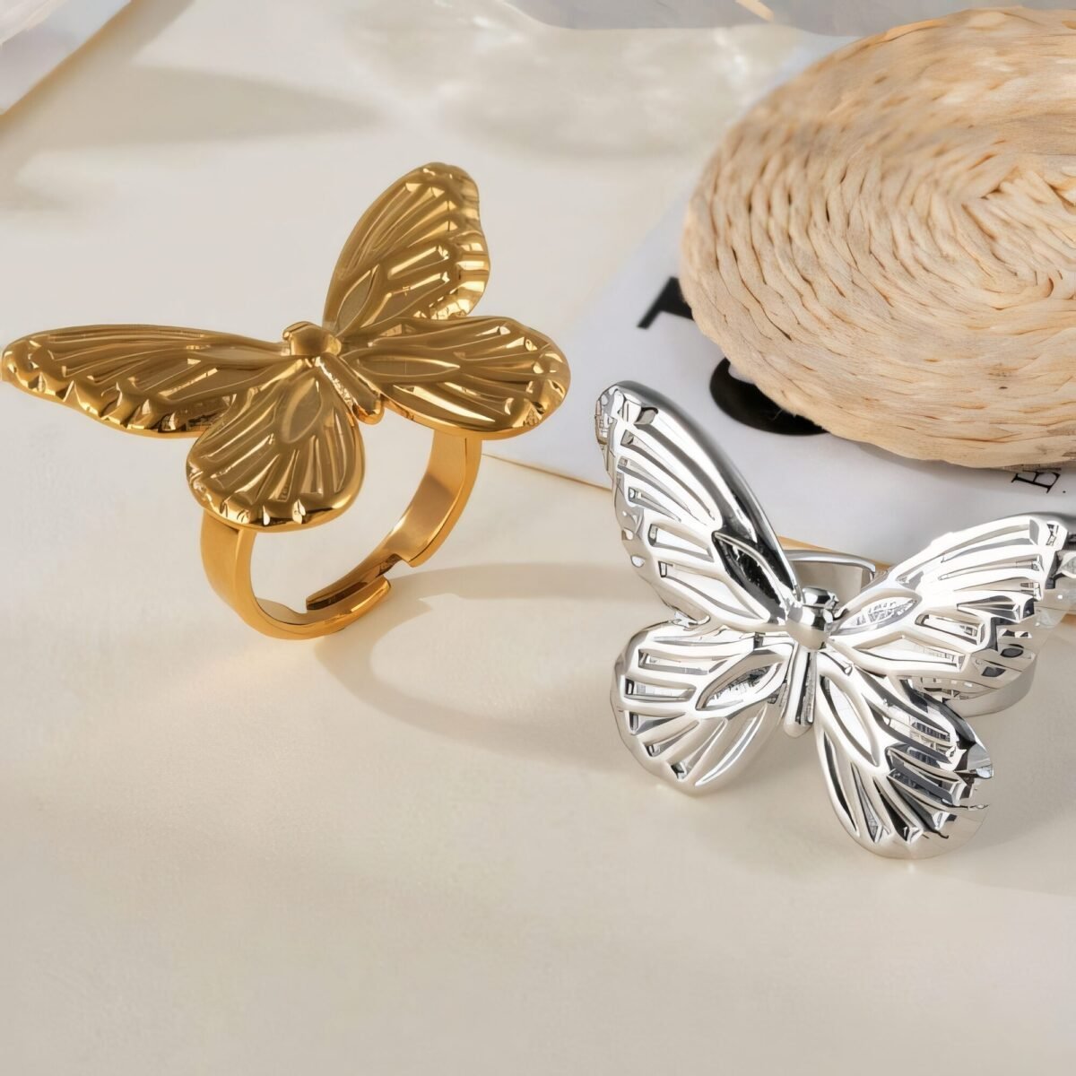 Vintage Butterfly Opening Adjustable Stainless Steel Women's Ring | G005618 - Image 1