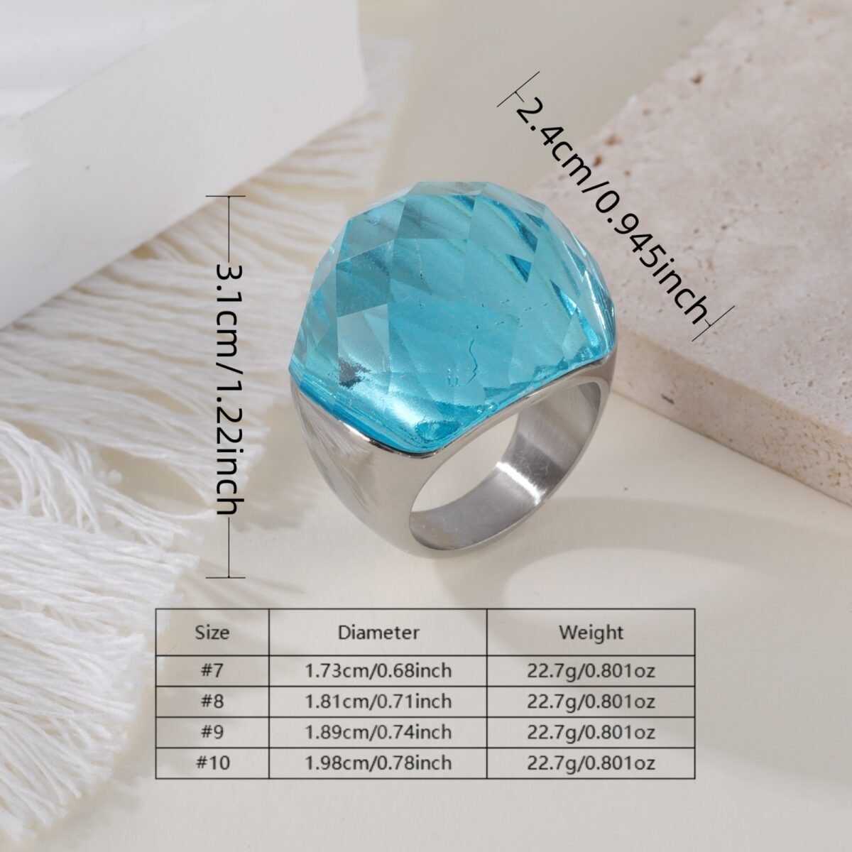 24K Gold PVD Stainless Steel Titanium Fashionable Multi-Color Gem Women's Ring丨K002622 - Image 9