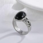Classic Black Gemstone Ring Stylish Geometric Design Stainless Steel Ring for Men | K00738 - Image 2