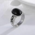 Classic Black Gemstone Ring Stylish Geometric Design Stainless Steel Ring for Men | K00738