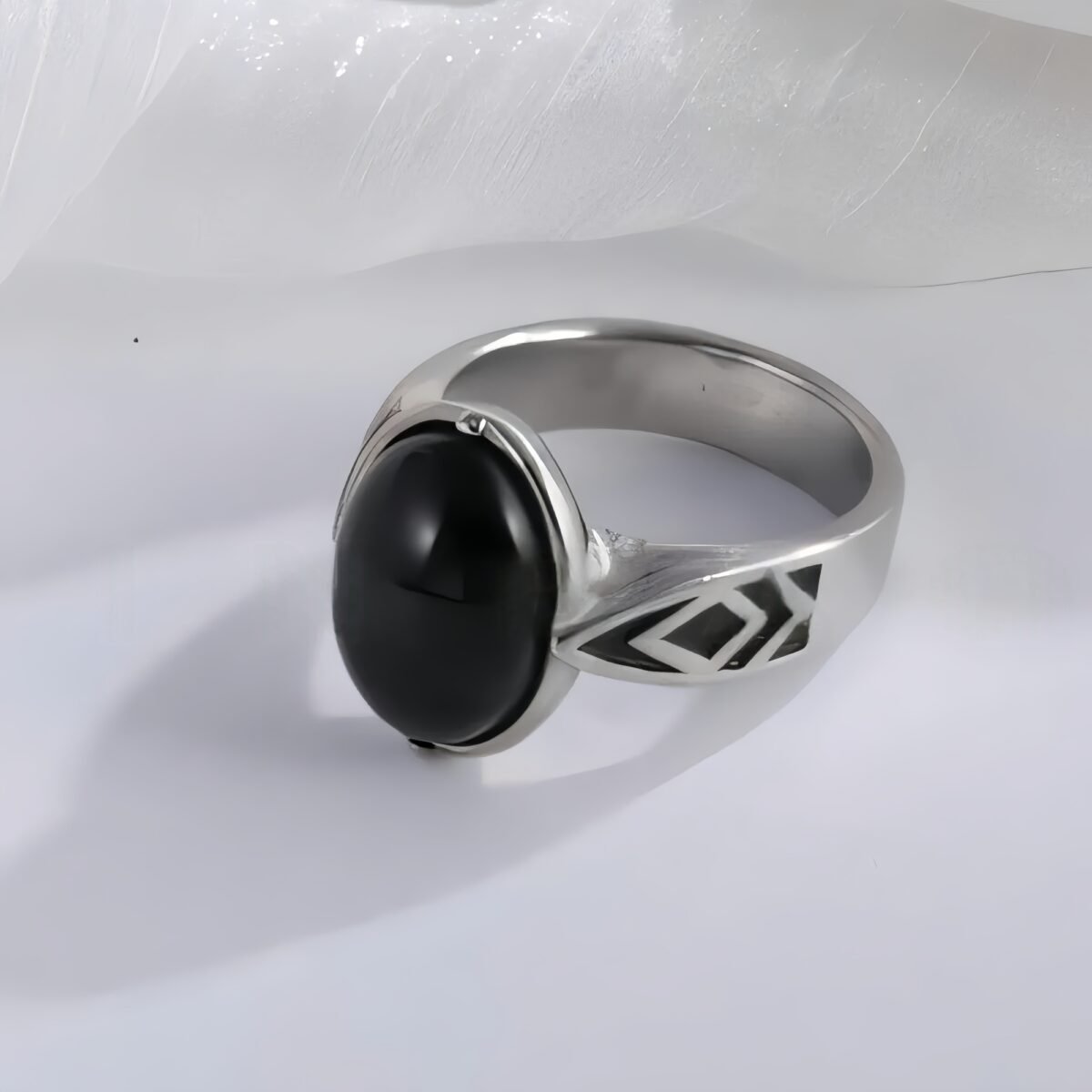 Classic Black Gemstone Ring Stylish Geometric Design Stainless Steel Ring for Men | K00738 - Image 4