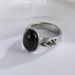 Classic Black Gemstone Ring Stylish Geometric Design Stainless Steel Ring for Men | K00738 - Image 4