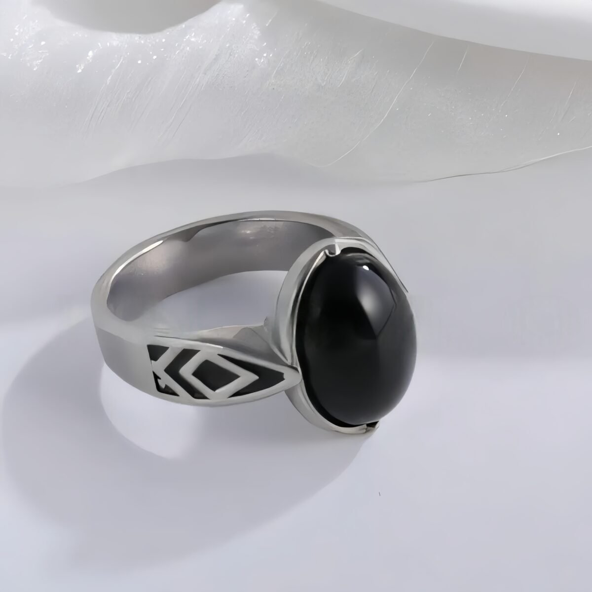 Classic Black Gemstone Ring Stylish Geometric Design Stainless Steel Ring for Men | K00738 - Image 3