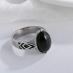 Classic Black Gemstone Ring Stylish Geometric Design Stainless Steel Ring for Men | K00738 - Image 3