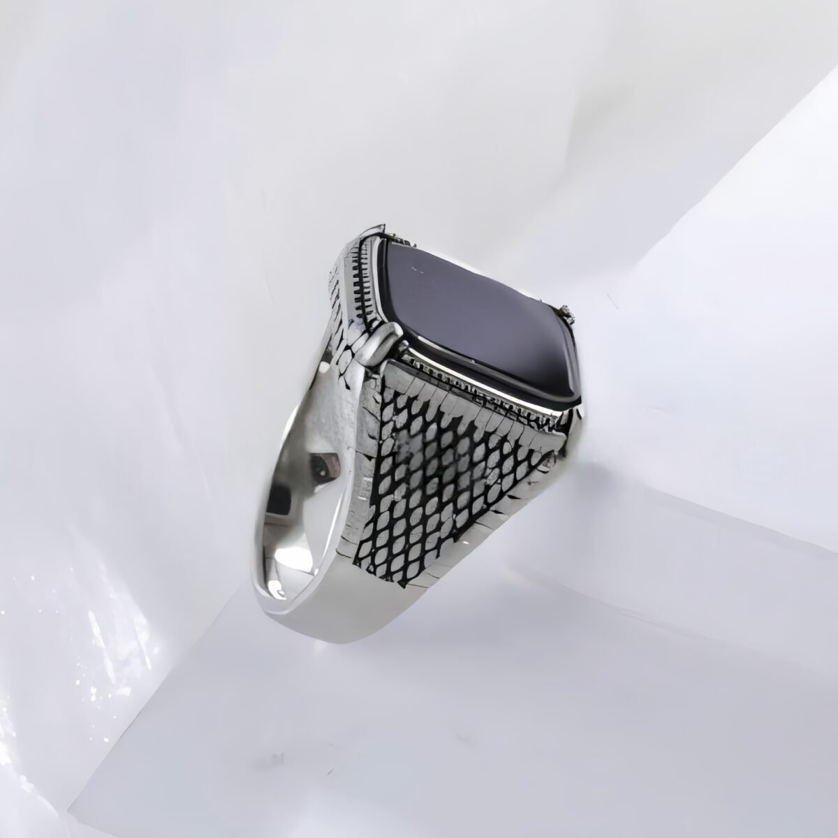 Classic Black Onyx Ring Stainless Steel Square Signet Design for Men | K002773 - Image 3