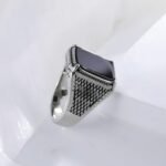 Classic Black Onyx Ring Stainless Steel Square Signet Design for Men | K002773 - Image 3
