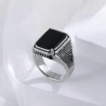 Classic Black Onyx Ring Stainless Steel Square Signet Design for Men | K002773 - Image 4