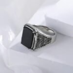 Classic Black Onyx Ring Stainless Steel Square Signet Design for Men | K002773 - Image 2