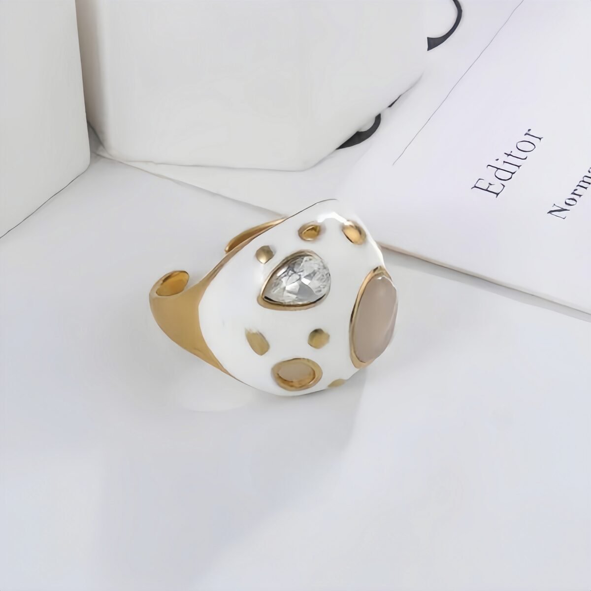 Classic Gemstone Decorated Stainless Steel Ring for Women | G004605 - Image 4