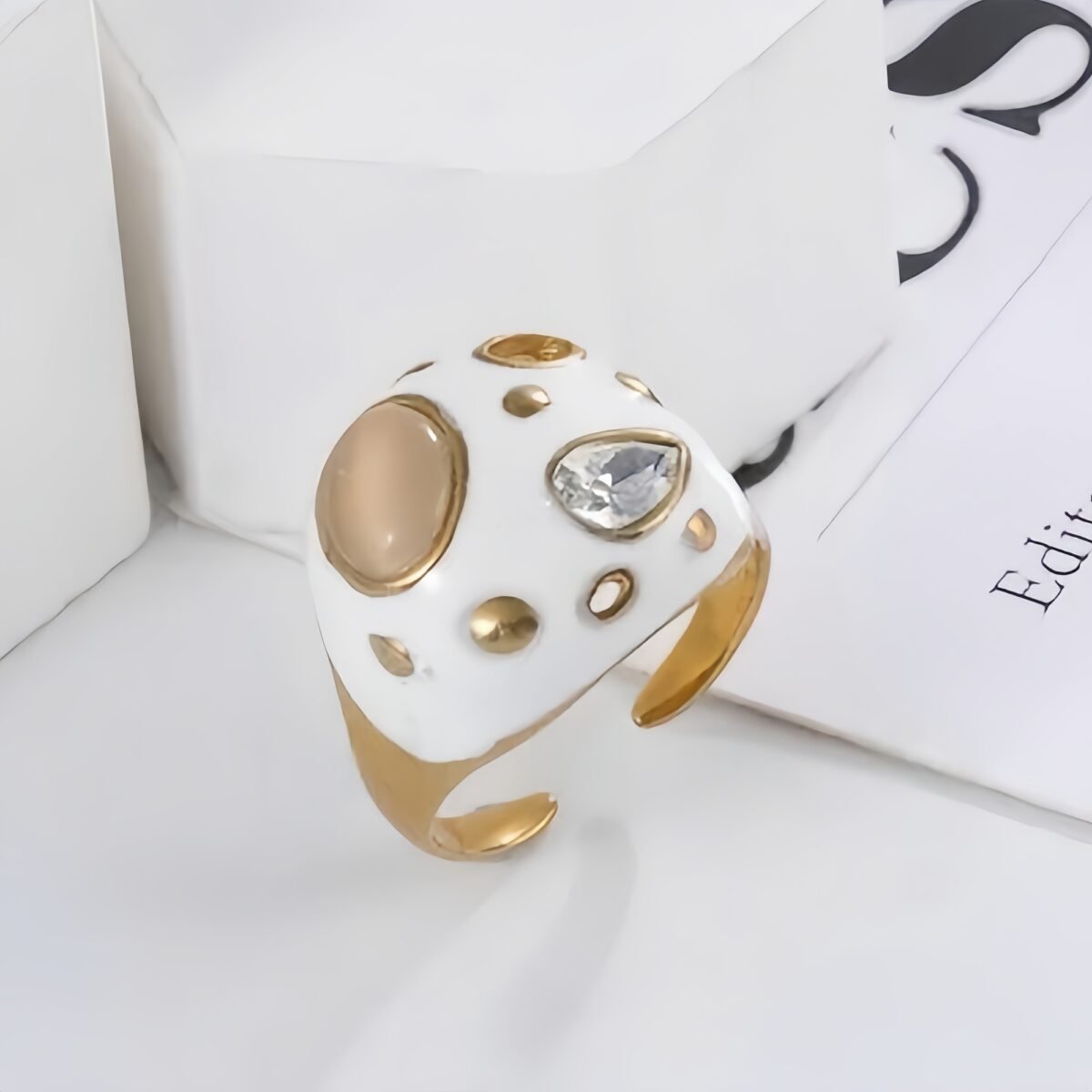 Classic Gemstone Decorated Stainless Steel Ring for Women | G004605 - Image 1