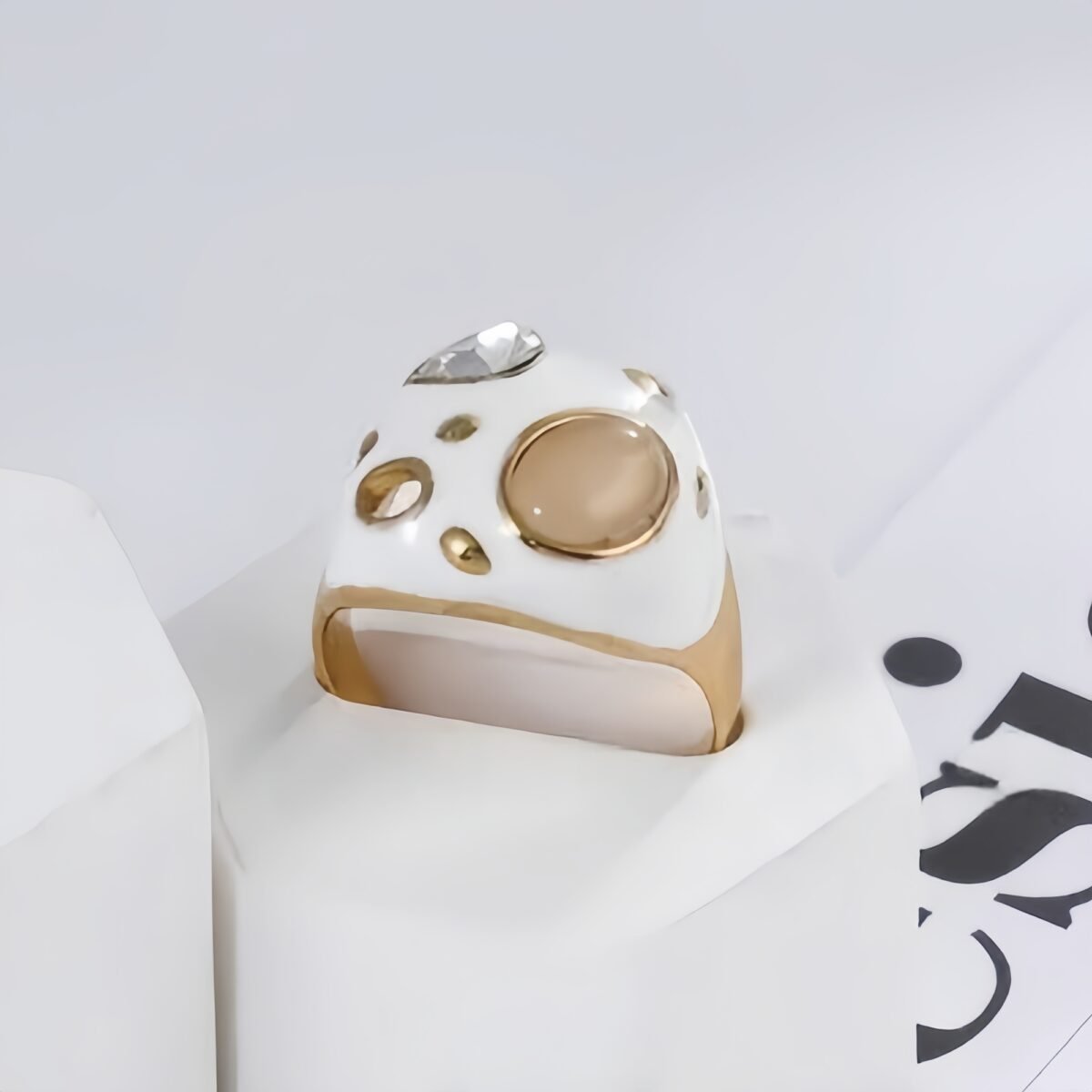Classic Gemstone Decorated Stainless Steel Ring for Women | G004605 - Image 2