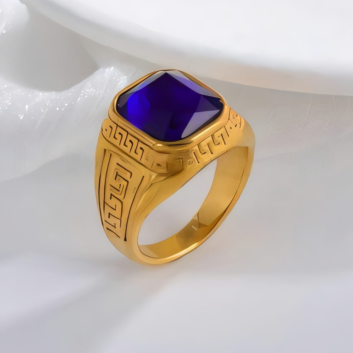 Classic Greek Pattern Gemstone Ring Stainless Steel Square Style for Men | BL1183 - Image 5