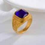Classic Greek Pattern Gemstone Ring Stainless Steel Square Style for Men | BL1183 - Image 5