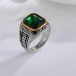 Classic Greek Pattern Gemstone Ring Stainless Steel Square Style for Men | BL1183 - Image 2