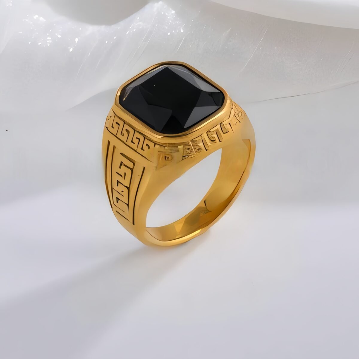 Classic Greek Pattern Gemstone Ring Stainless Steel Square Style for Men | BL1183 - Image 3