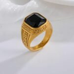 Classic Greek Pattern Gemstone Ring Stainless Steel Square Style for Men | BL1183 - Image 3