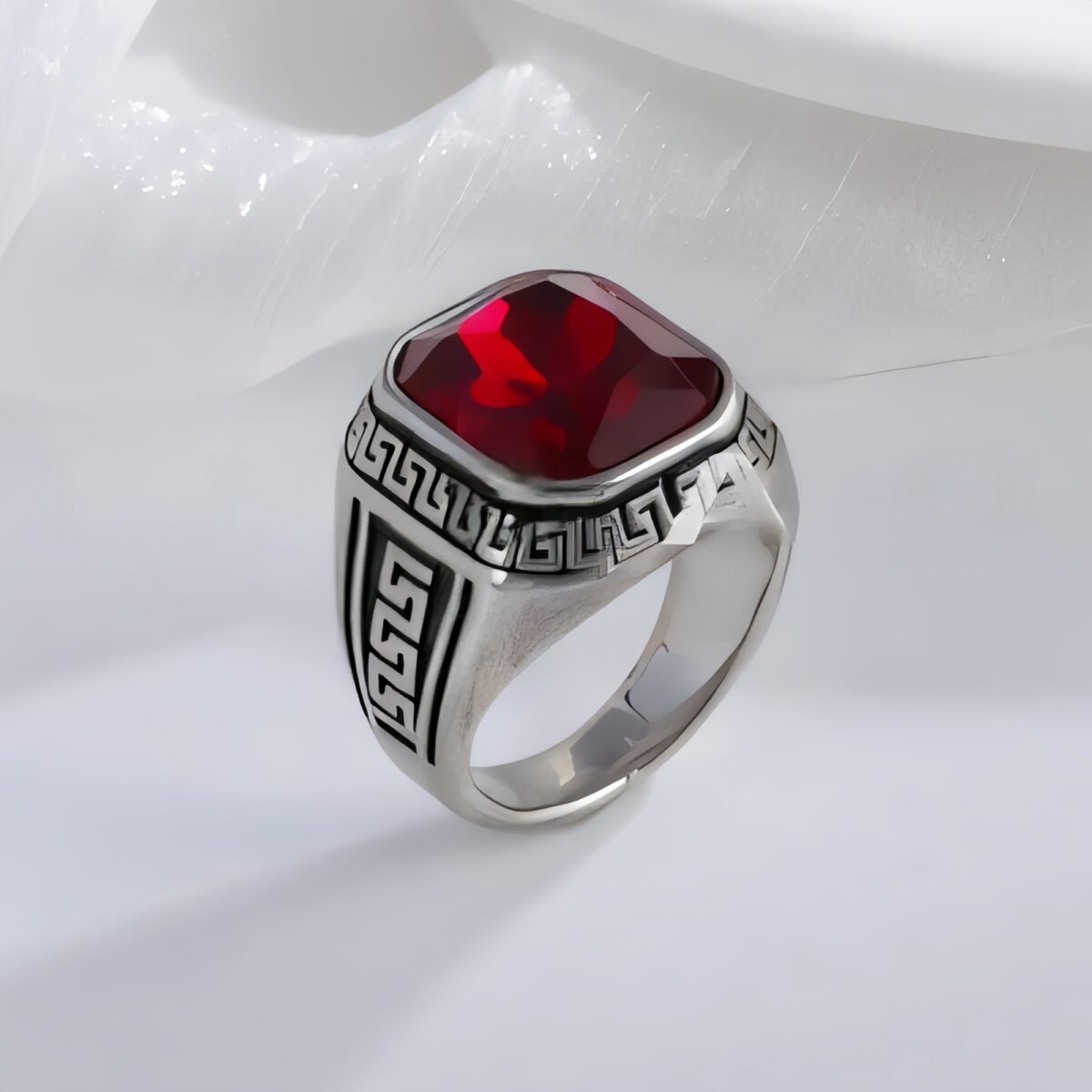 Classic Greek Pattern Gemstone Ring Stainless Steel Square Style for Men | BL1183 - Image 4