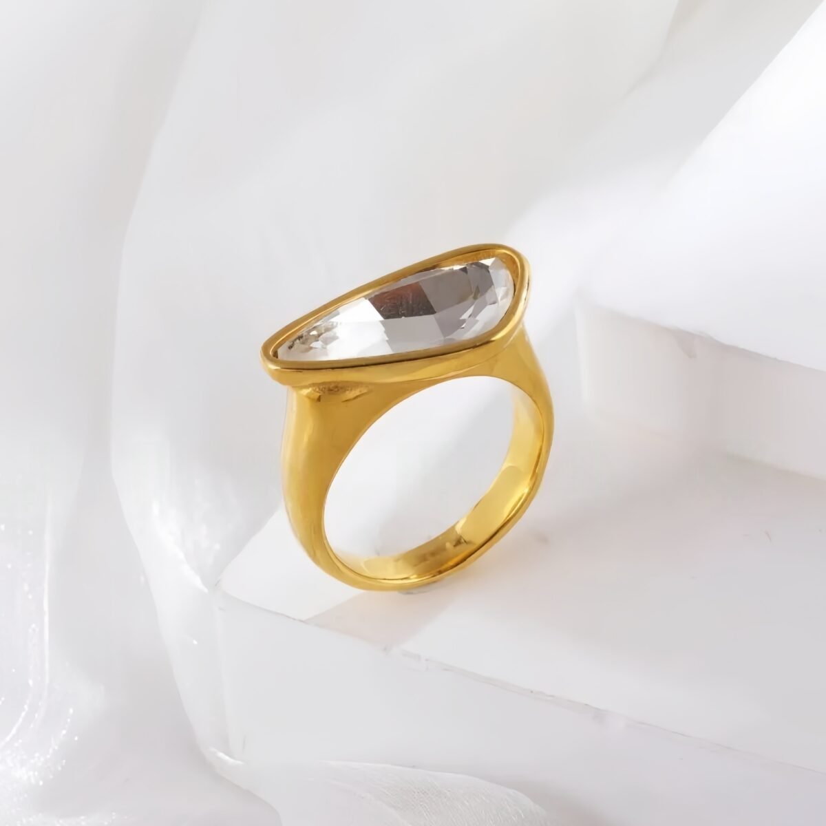 Creative Triangle Gemstone Ring Women's Gold Stainless Steel Design | PL918 - Image 2