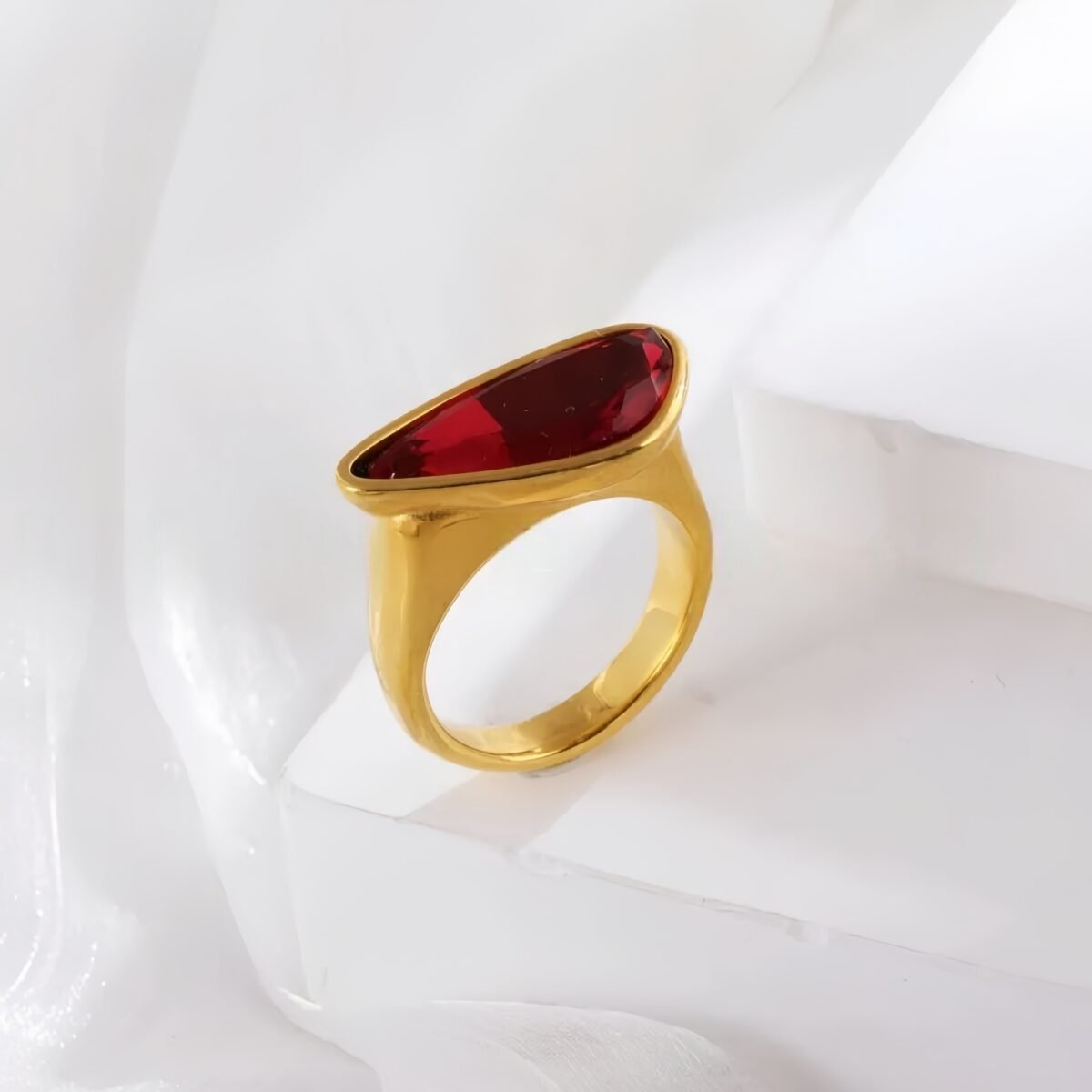 Creative Triangle Gemstone Ring Women's Gold Stainless Steel Design | PL918 - Image 3
