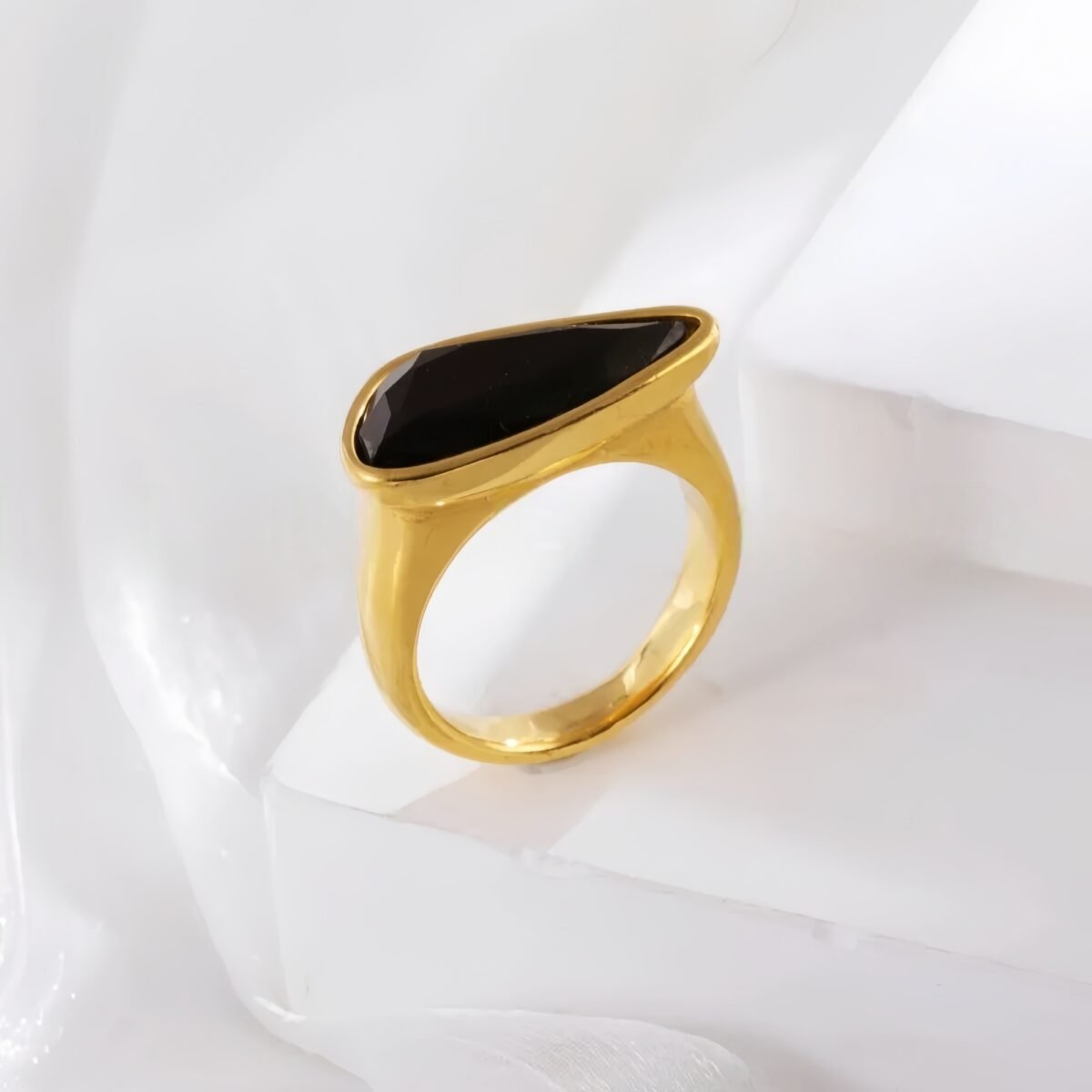 Creative Triangle Gemstone Ring Women's Gold Stainless Steel Design | PL918 - Image 5