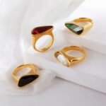 Creative Triangle Gemstone Ring Women's Gold Stainless Steel Design | PL918
