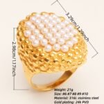 Gold Pearl Woven - Pattern Stainless Steel Ring, Luxury Fashion Women's Ring | G004644 - Image 2