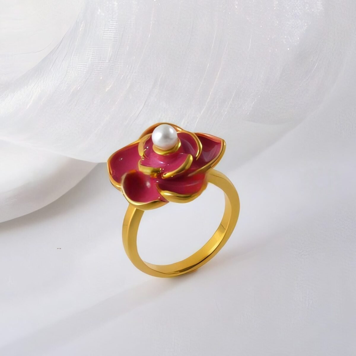 Elegant Flower Ring with Pearl Gold Accent for Women | WF-666 - Image 3