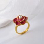 Elegant Flower Ring with Pearl Gold Accent for Women | WF-666 - Image 3