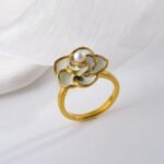 Elegant Flower Ring with Pearl Gold Accent for Women | WF-666 - Image 4