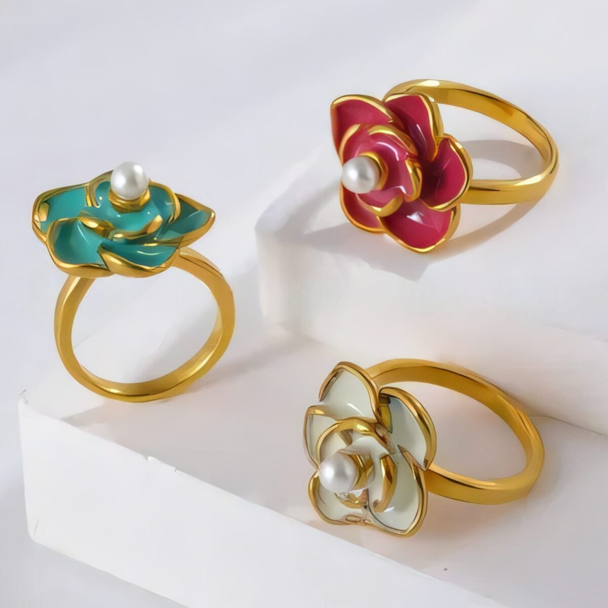 Elegant Flower Ring with Pearl Gold Accent for Women | WF-666 - Image 1