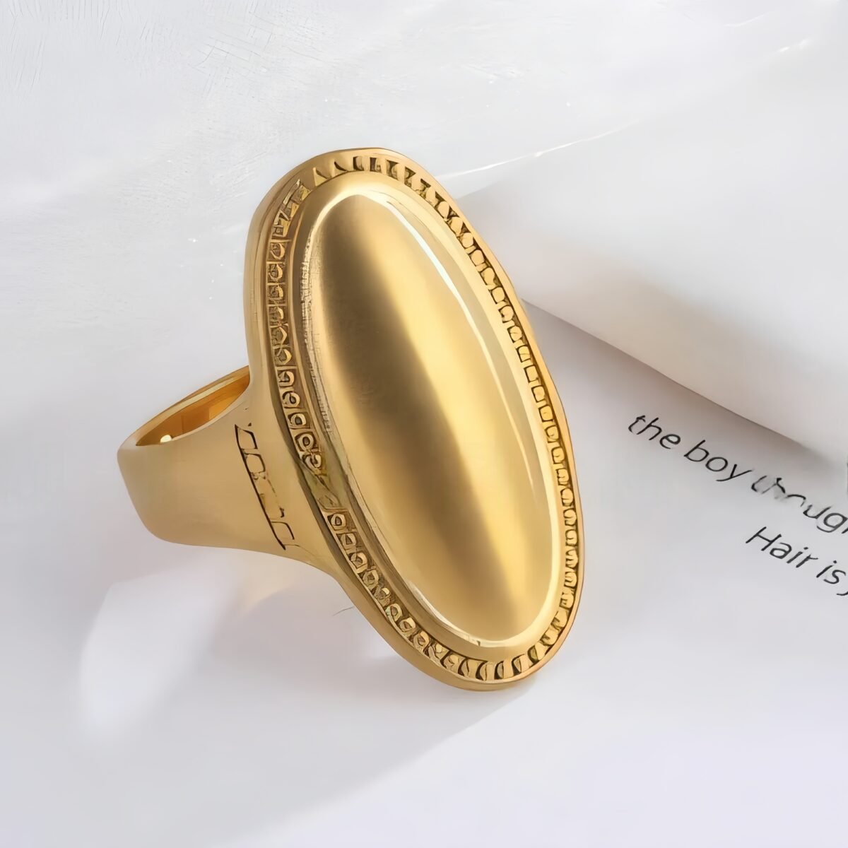 Elegant Oval Ring Women's Two-Tone Gold & Silver Stainless Steel Ring | G003417 - Image 3