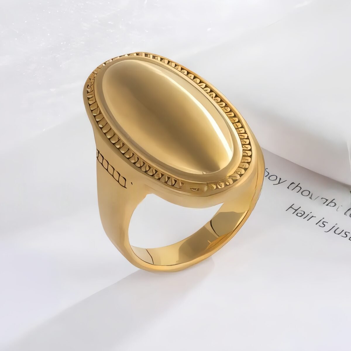 Elegant Oval Ring Women's Two-Tone Gold & Silver Stainless Steel Ring | G003417 - Image 2