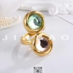 Elegant Stainless Steel Ring with Double Gemstone Design for Women |  G004502 - Image 4