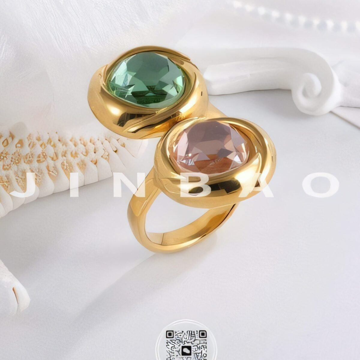 Elegant Stainless Steel Ring with Double Gemstone Design for Women |  G004502 - Image 3