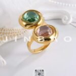 Elegant Stainless Steel Ring with Double Gemstone Design for Women |  G004502 - Image 3